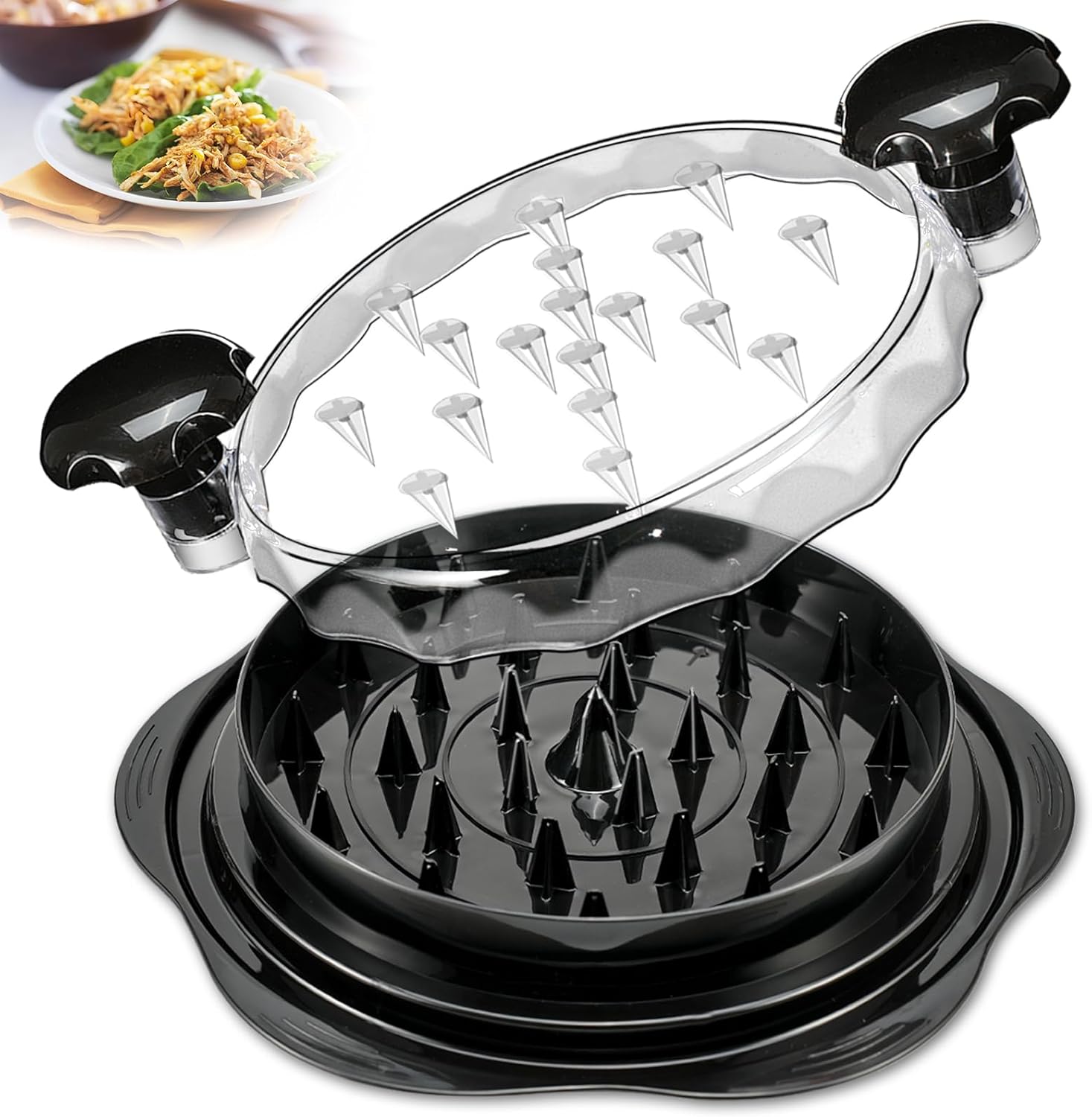 71yxFXD004L._AC_SL1500_ Chicken Shredder Tool – Manual Meat & Vegetable Grinder, Twist & Shred Machine for Kitchen (Black) - Image 1