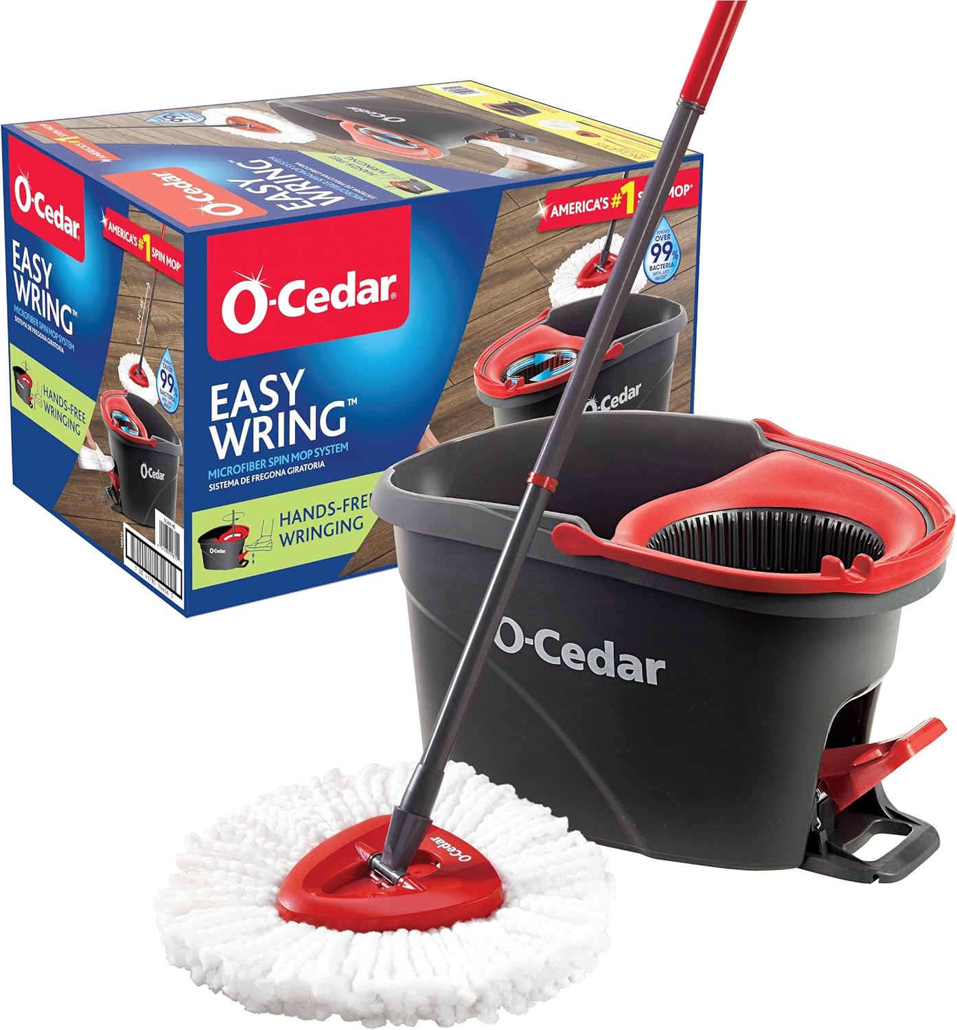 819wSV5AEEL._AC_SL1500_ O-Cedar EasyWring Microfiber Spin Mop & Bucket Floor Cleaning System – Red & Gray - Image 1
